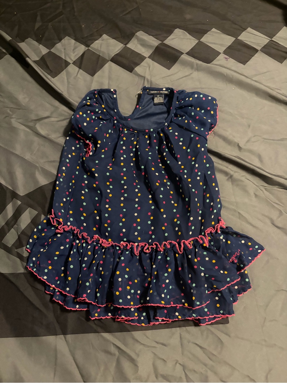 Girls Navy Polka Dot Ruffle Dress - Tommy Hilfiger